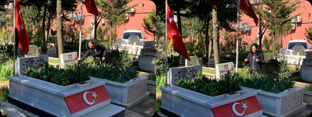 Özlem Uysal, Şehitlerimizin mezarlığını ziyaret etti karanfil bıraktı
